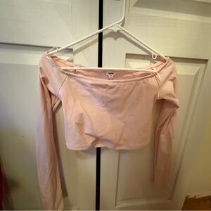 Garage pink off the shoulder open back crop top